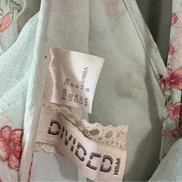 Divided size 8, mint green floral halter style mini dress with built in slip - Picture 3 of 7